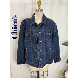 Chico’s Classic Denim Jean Jacket Size 2 | Wash Button Front Stretch